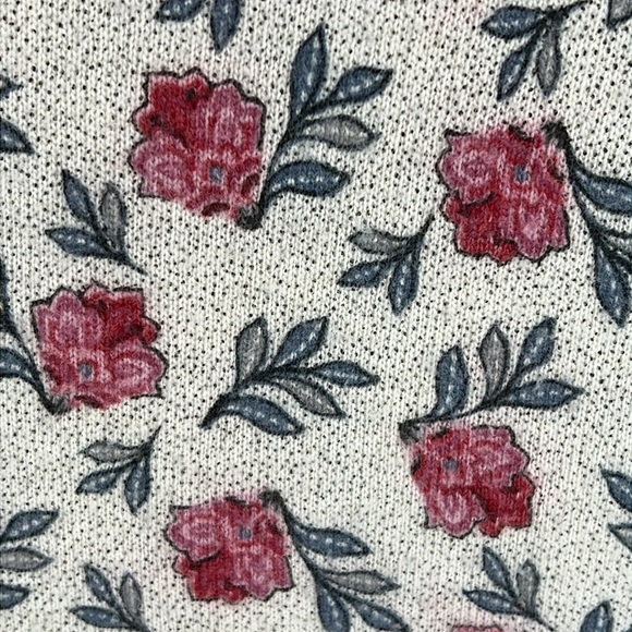 LOFT Women’s Sweater Sz L Crewneck Long Sleeve Cream/Gray/Pink Floral Lightwt - Picture 6 of 12